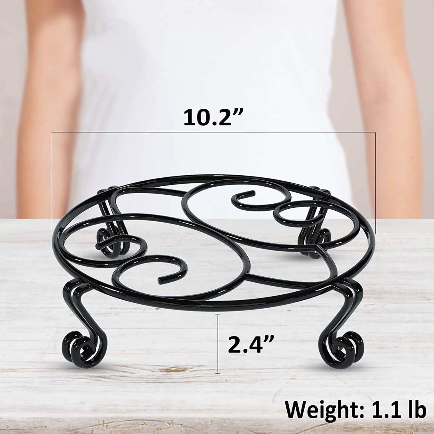 10.2inches, Black Metal Potted Plant Stand Heavy Duty Potted Holder Indoor Outdoor Rustproof Iron Floor Flower Pot Rack Iron Art Sturdy Plant Stands Pot Holder