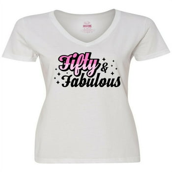 Inktastic Fifty & Fabulous Women's V-Neck T-Shirt