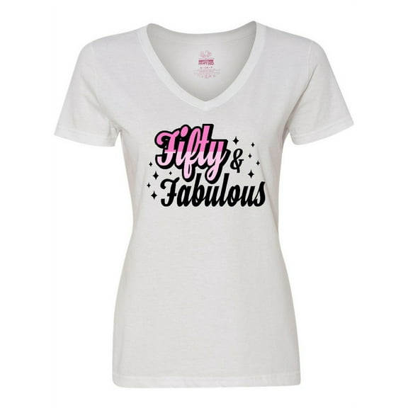 Inktastic Fifty & Fabulous Women's V-Neck T-Shirt