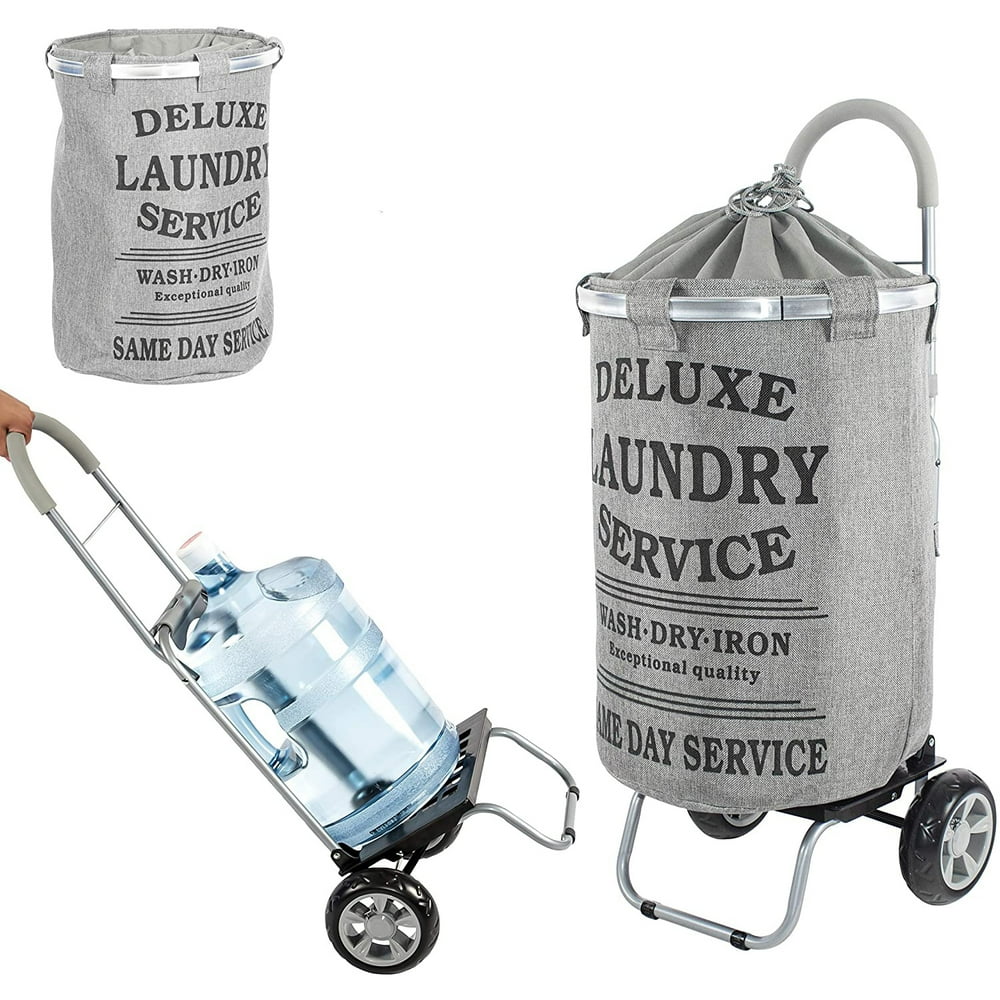 dbest products DBEST01564 Laundry Bag Hamper Trolley Dolly with Wheels, Grey