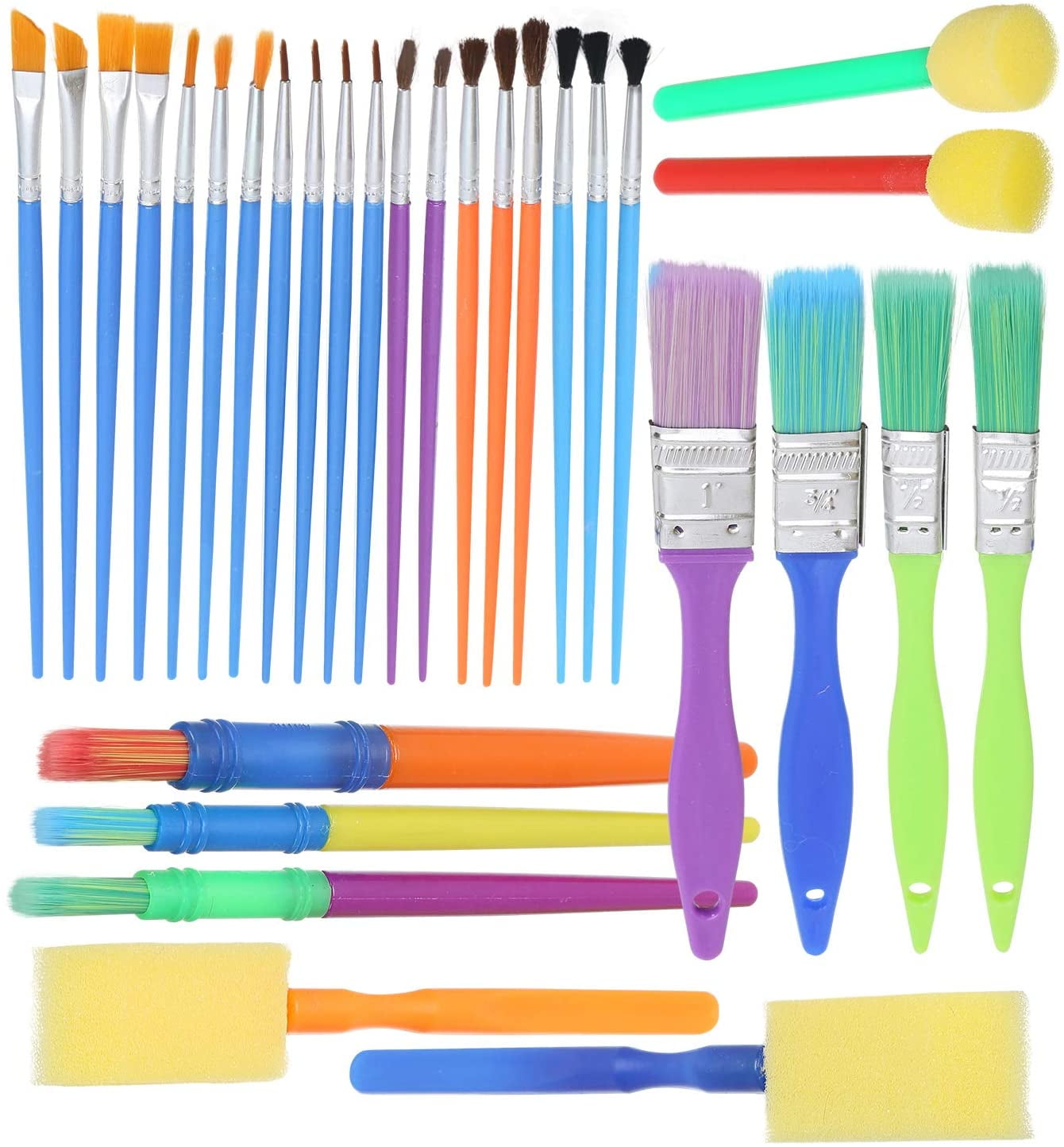 Complete Set of 30 Art Paint Brushes for Kids by Glokers - Variety of Paintbrushes for Watercolor, Oil, Acrylic & Tempera Paints - Kids Art Supplies Perfect for Ages 3+