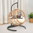 thumbnail image 2 of Uforic Cat Swing Bed with Stand, Hanging Hammock with PE Wicker Basket & Detachable Cushion, Brown, 2 of 9