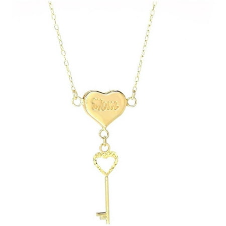 American Designs Jewelry 14kt Yellow Gold Diamond-Cut Key To My Heart Love Mom Hanging Pendant Necklace, Adjustable 16-18 Chain