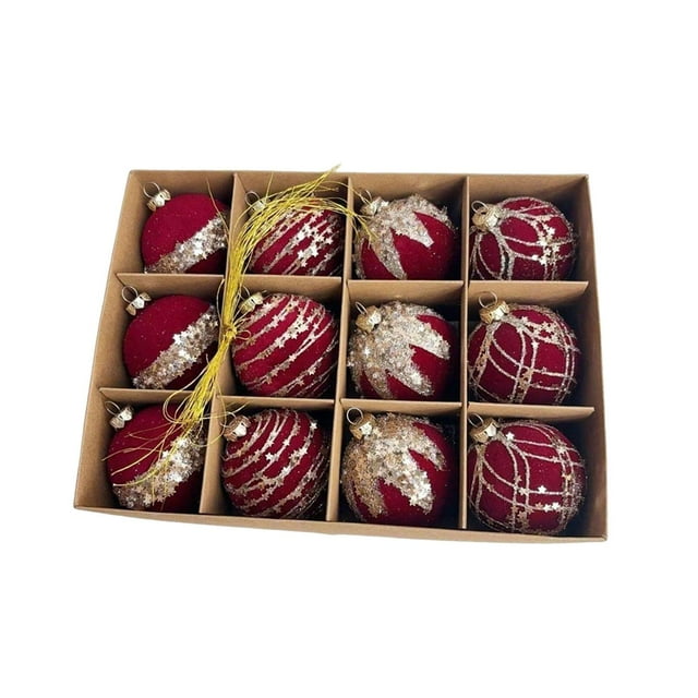 12 bolas navideñas brillantes de 6 cm con paquete, decoraciones colgantes para festivales. Vino tinto