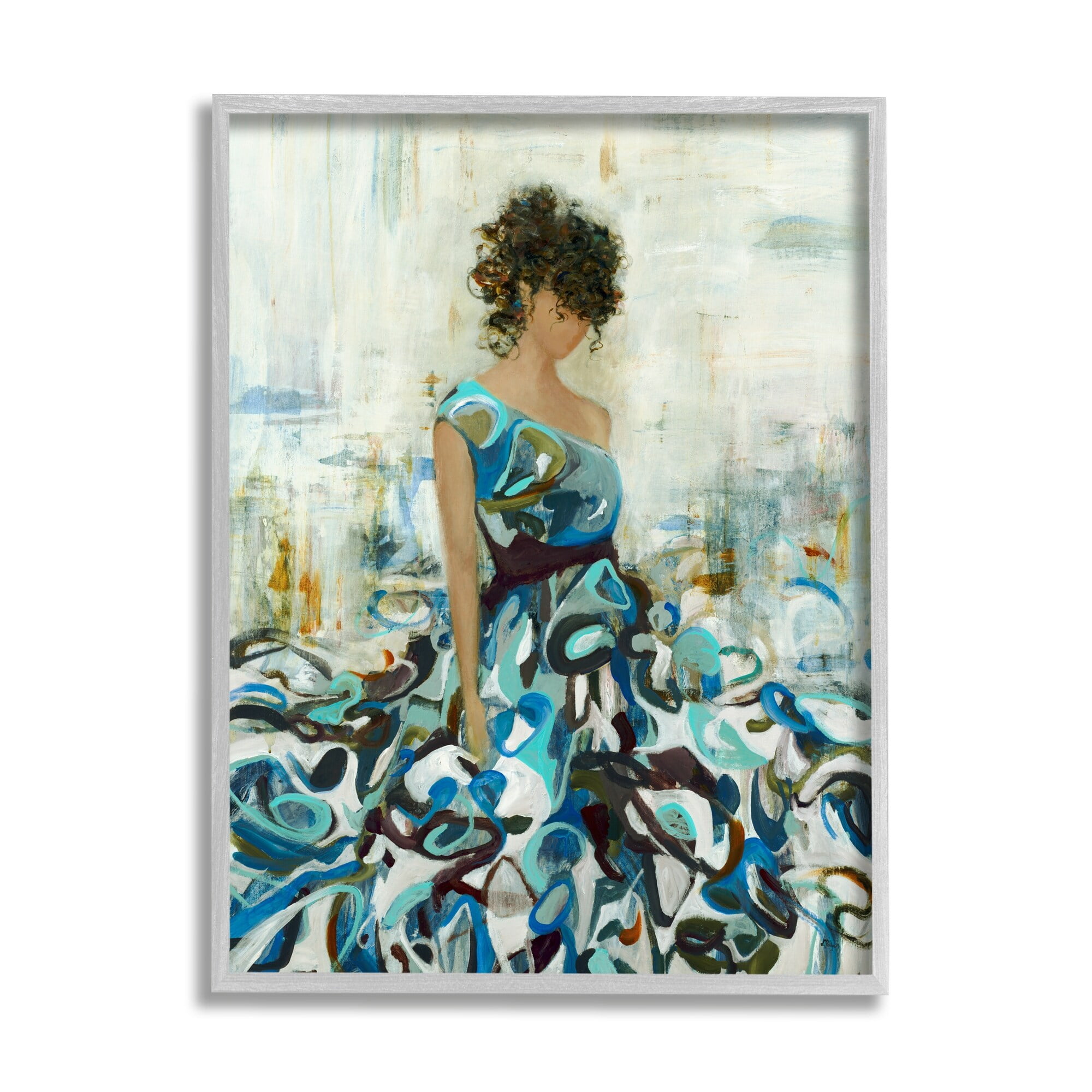 Stupell Industries Detailed Blue Dress Gown Woman Layered Background Framed Wall Art, 24 x 30, Design by Lisa Ridgers