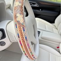 Retro Western Cowboy Car Universal Steering Wheel Cover, Automotive Interior Accessories, Universal Steering Wheel Cover, Flower E