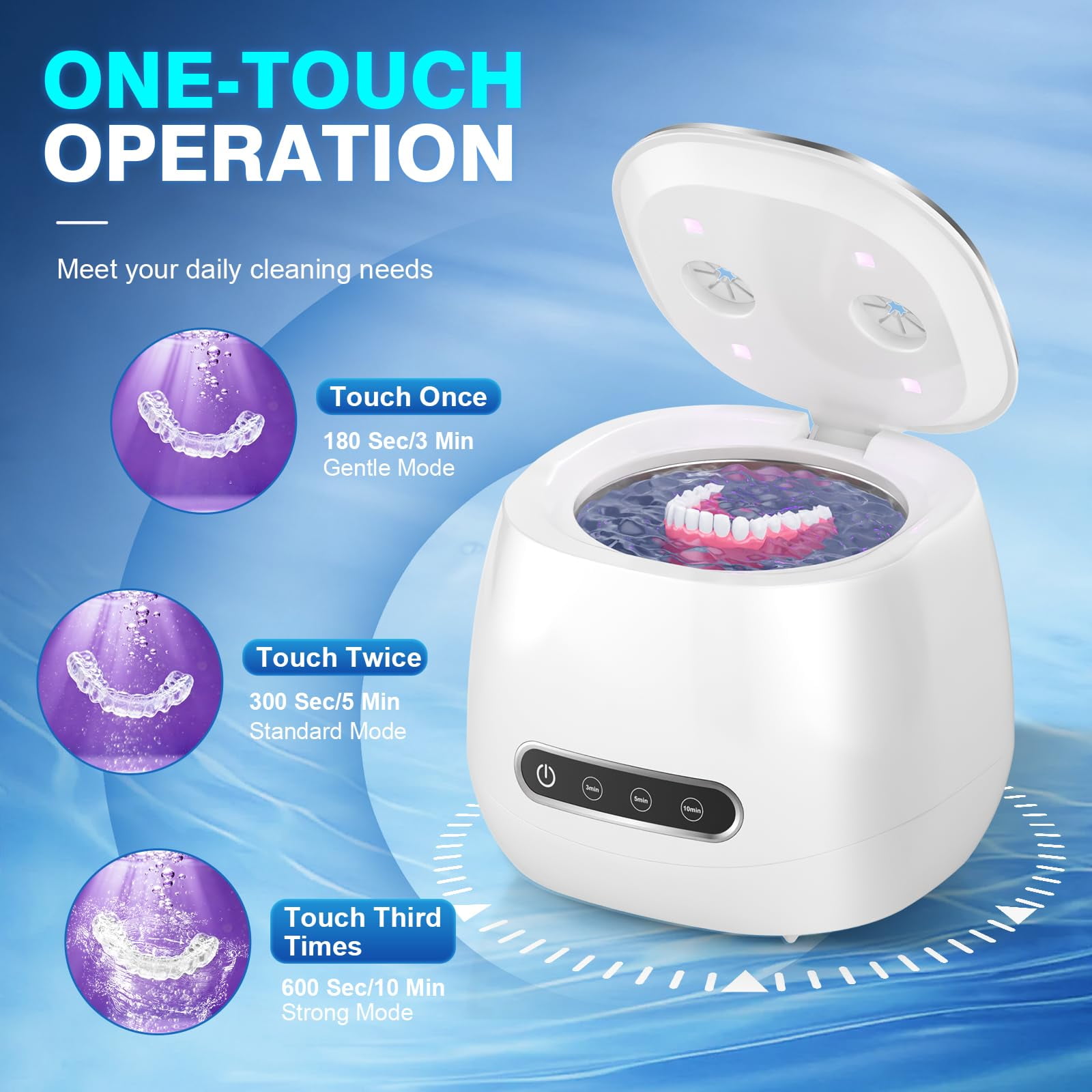 Ultrasonic Retainer Cleaner, 45kHz Digital Timer Dental Cleaning Machine for Denture, Mouth Guard, Aligner, Braces, Toothbrush Heads