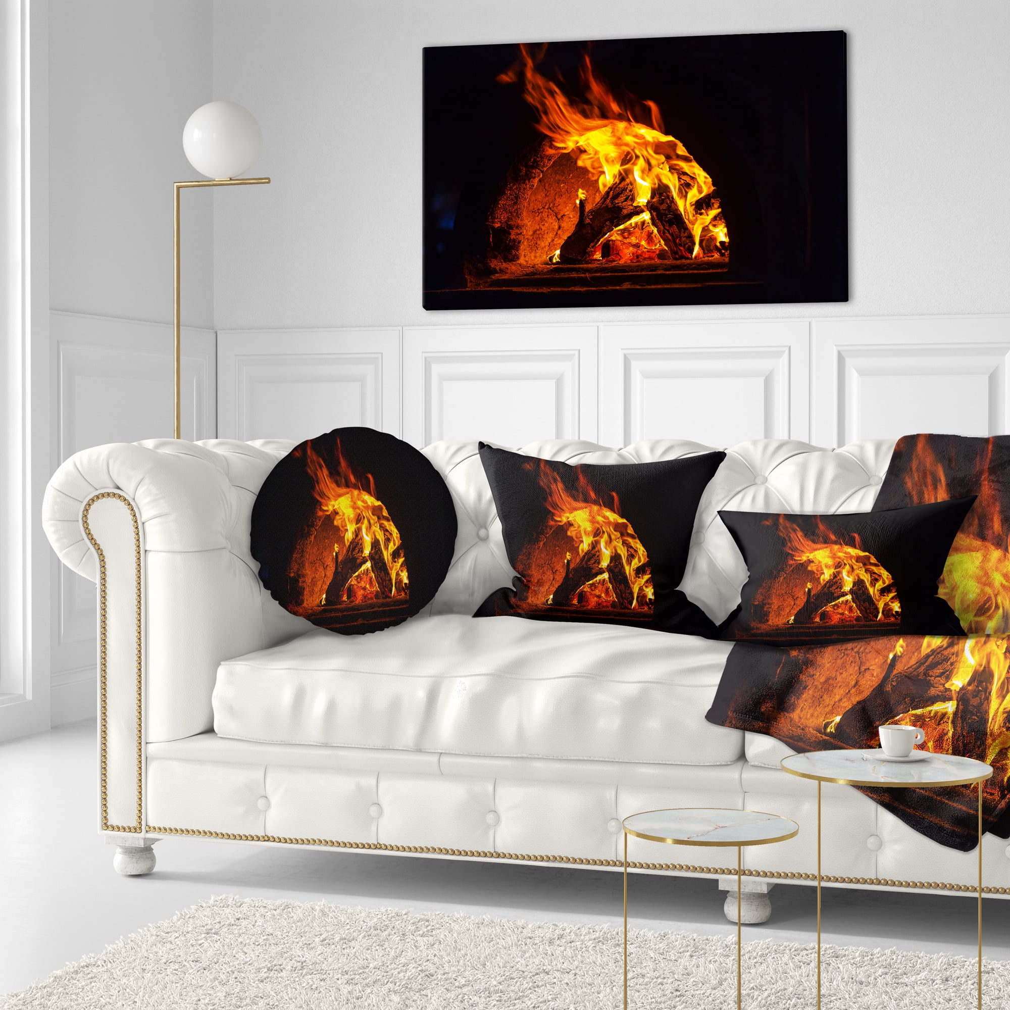 Designart Wood Stove with Fire and Blaze - Abstract Throw Pillow - 12x20
