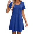 thumbnail image 2 of Tshirt Dress Women Summer Short Sleeve Round Neck A Line Front Pleated Casual Mini Dresses T Shirt Dresses for Women, 2 of 6