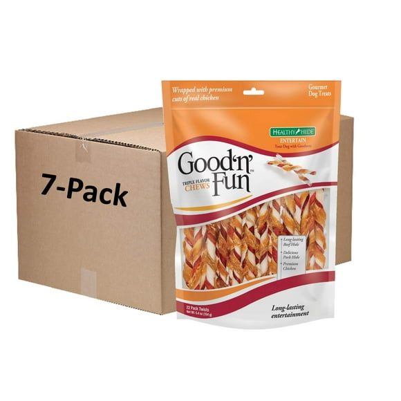 Good 'N' Fun Triple Flavor Twist Rawhide Treats For Dogs, 22 count (7 pack)