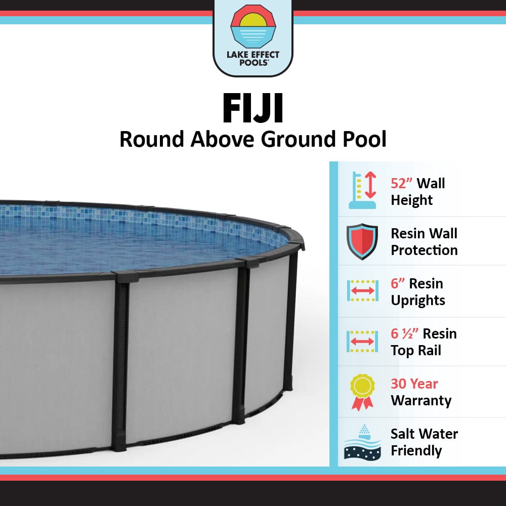 Lake Effect Pools 24' x 52" Fiji Round Resin Protected Steel Walled Above Ground Swimming Pool