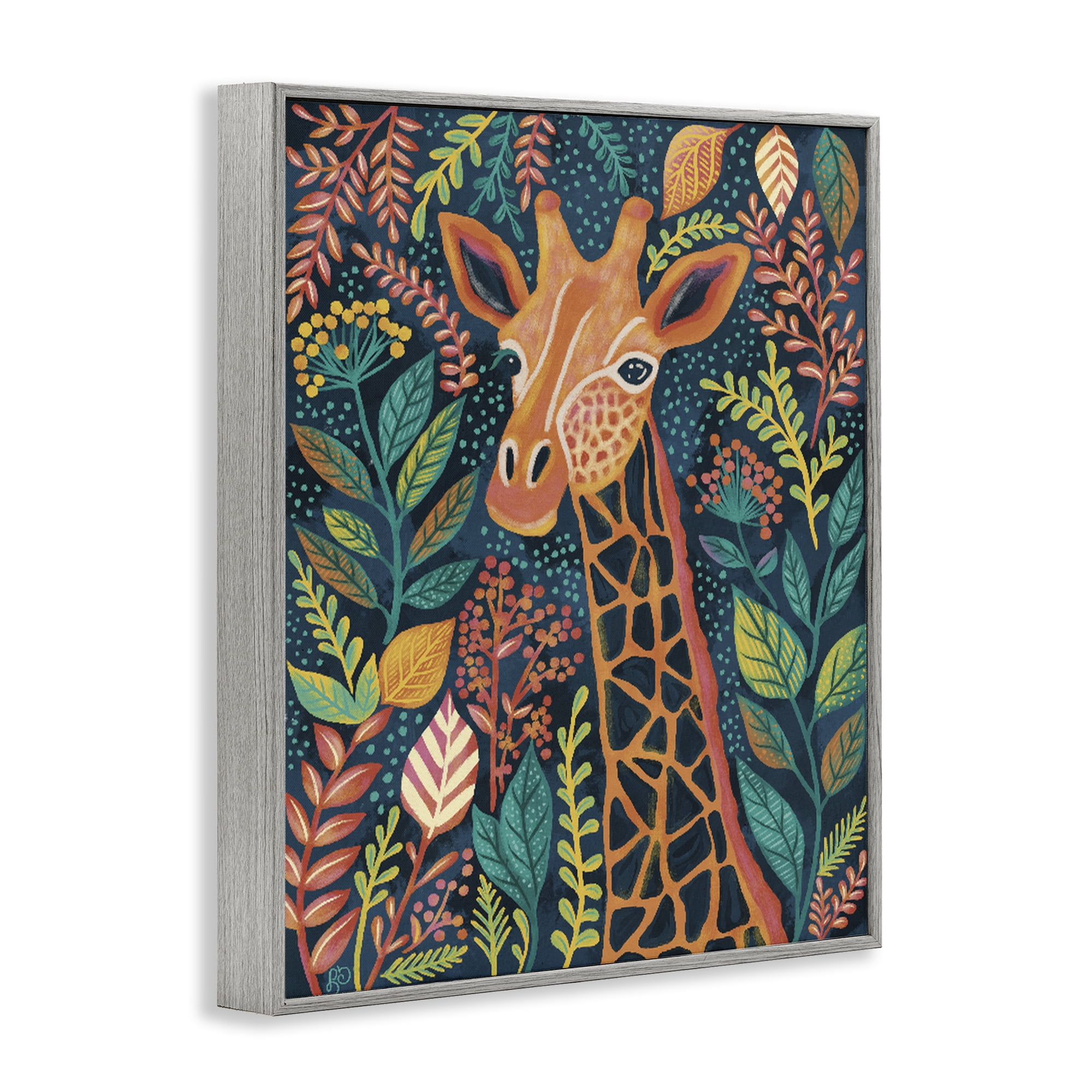 Stupell Industries Exotic Leaf Pattern Giraffe Gray Framed Giclee Art, design by Lisa R Dumm