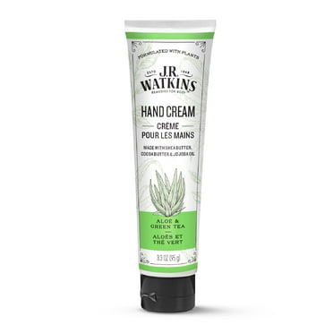J.R. Watkins Natural Moisturizing Hand Cream, Hydrating Hand Moisturizer with Shea Butter, Cocoa Butter, and Avocado Oil, USA Made and Cruelty Free, 3.3oz, Aloe & Green Tea, Single