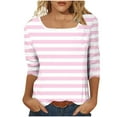 thumbnail image 4 of CYMMPU Shirts Striped 3/4 Length Sleeve Plus Size Tunic Tops Square Neck Business Work Blouses Basic Tees Summer Fall Vintage 2025 Clothes for Women Pink XL, 4 of 7