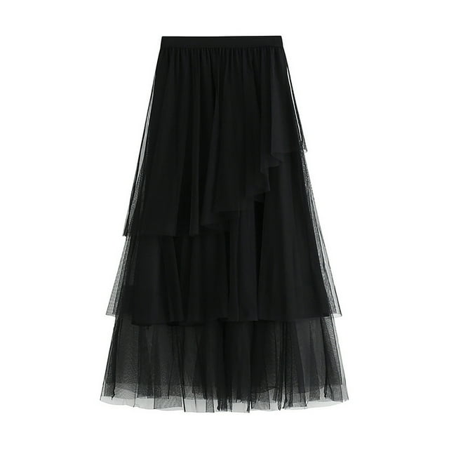 Jupes en Tulle pour Femmes Taille Haute Élastique Longue Jupe Cocktail Plissée Superposée Robe de Plage en Maille