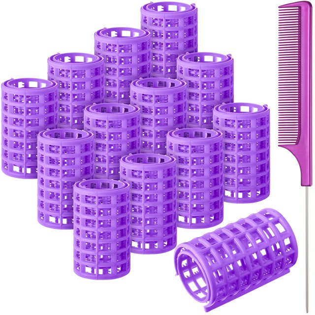 Rollo de pelo Syhood, 12 piezas, a presión, tamaño grande, morado con peine