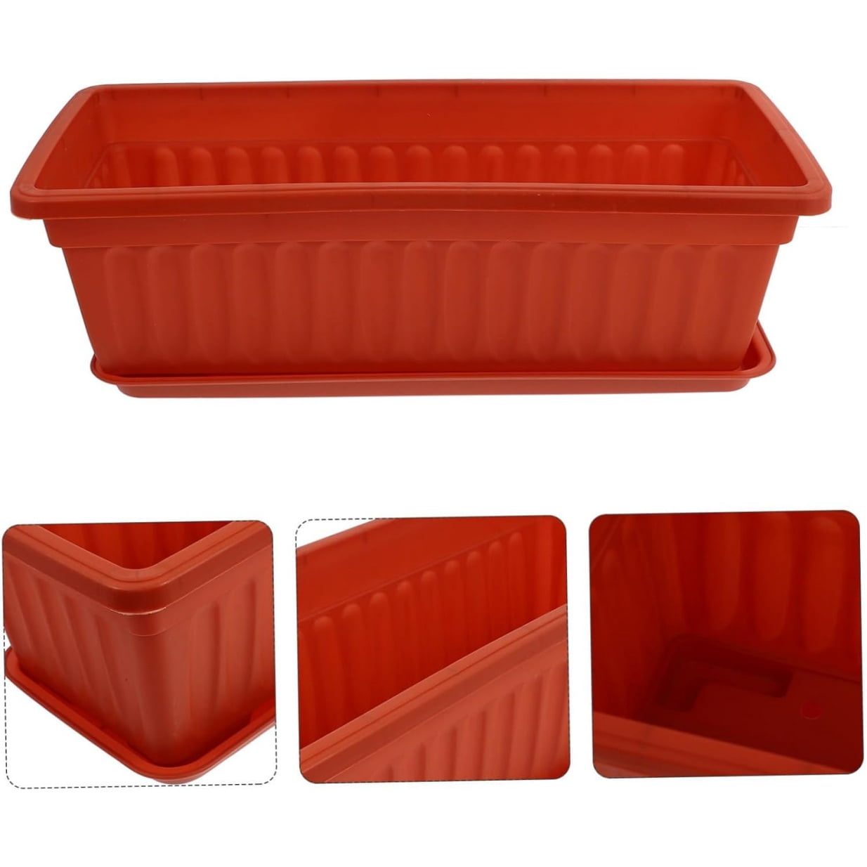 Rectangle Window Box Planter,16.9x7.5x5.5In Modern Thicken Vegetable Plant Pot with Tray for Garden,Kitchen,Houses,Offices,Balcony,Outdoor Indoor Use