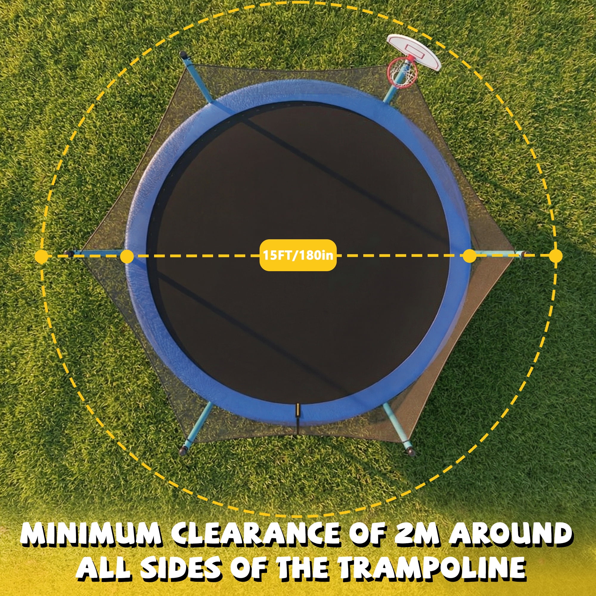 Mersco 15ft Trampoline for Kids Adults,Outdoor Upright-Poled Trampoline with Enclosure,Basketball Hoop and Ladder,Jumping Trampoline PLAY for Boys and Girls Birthday Gift ,Blue