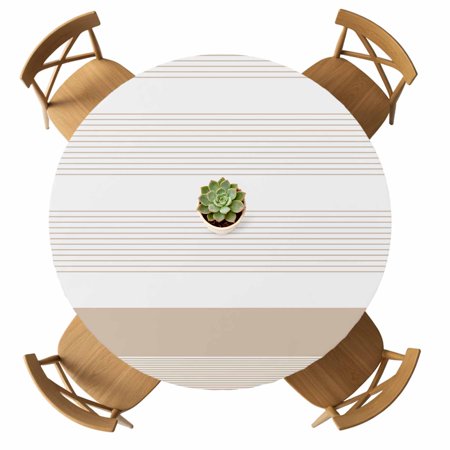 Round Fitted Tablecloth with Elastic Brown Stripe Lines Tablecloths Waterproof Oil Proof Abstract Striped Table Cover for Kitchen Dinner Holiday Party Picnic Fits Tables up to 36 - 44 Diameter