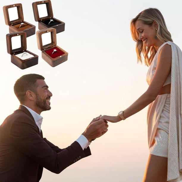 Xihbxyly Caja de Madera para Anillos, Caja Vintage para Anillos de Boda, Elegante Caja para Anillos de Compromiso, Forrada de Terciopelo, Regalo Perfecto para Una Propuesta de Matrimonio, Artesanía d