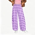 thumbnail image 2 of Lmueinov Women's Plaid Checkered Elastic Waist Wide Leg Pants, Soft Stretchy Casual Loose Long Trousers for Daily Commute Wear S-2XL, 2 of 5