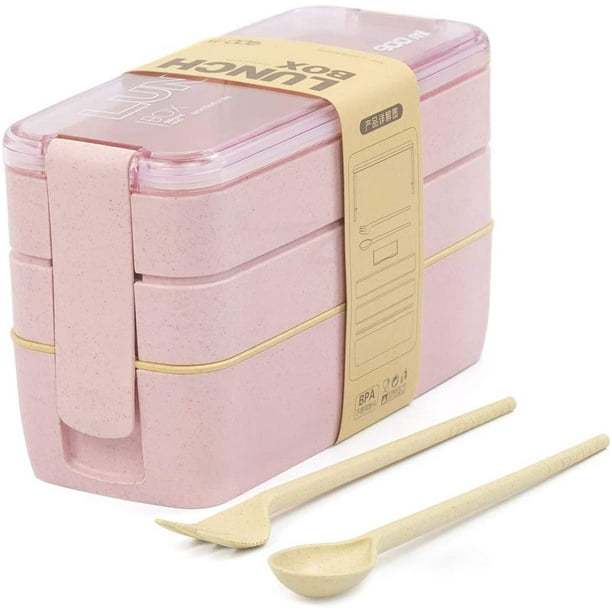 Fiambrera Fiambrera Bento box Fiambrera para niños y adultos Con 3 compartimentos A prueba de fugas Microondas A base de trigo Biodegradables Sin plástico Sin BPA Adepaton LL-1572-1