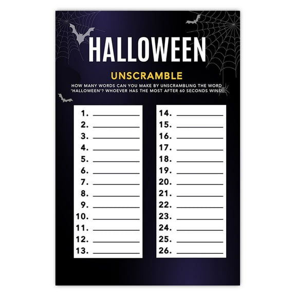 Koyal Wholesale Halloween Party How Many Words Can You Make Game Cards for Fun Activities, Bats & Spiders Themed. Pk-24