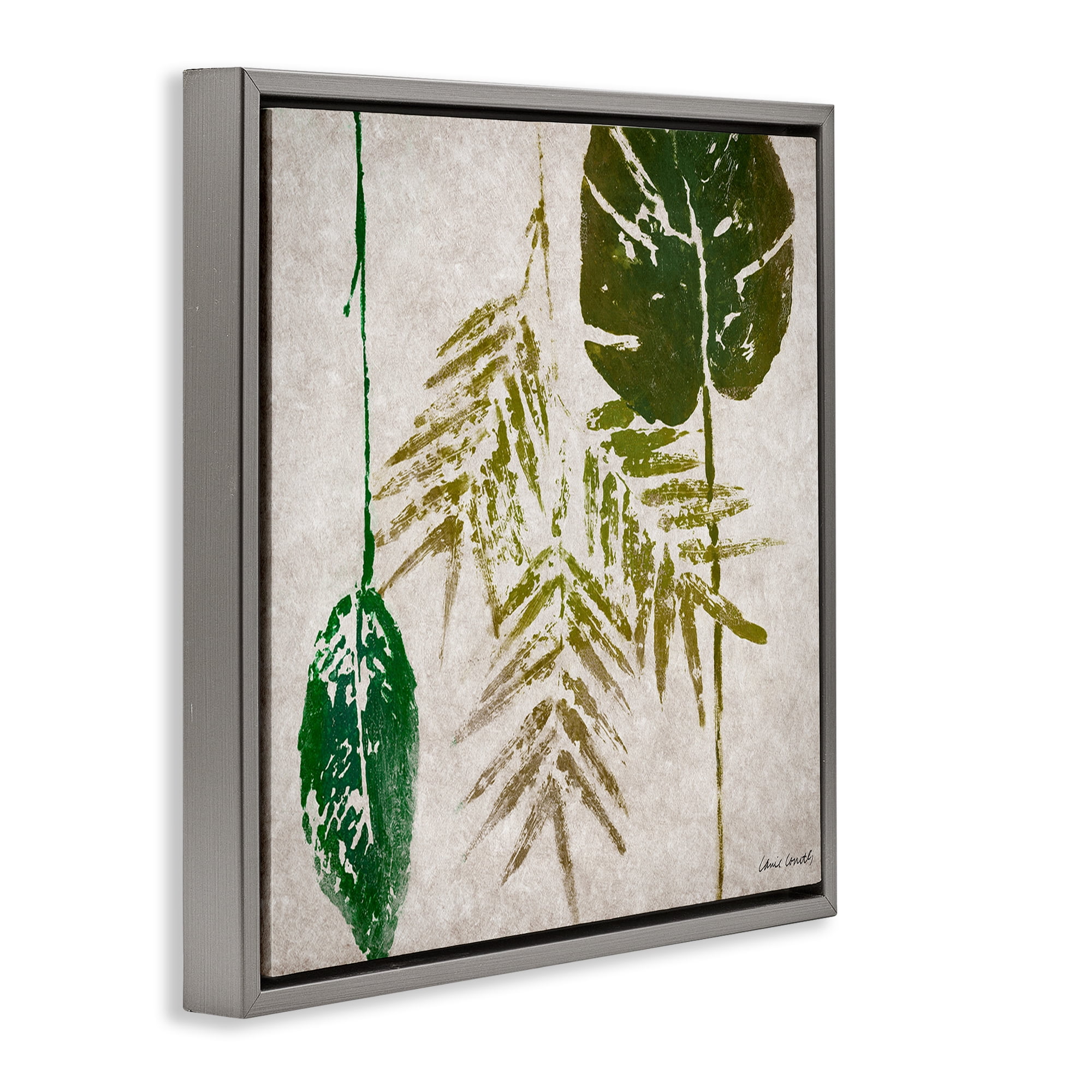 Stupell Industries Botanical Leaf Impressions Botanical & Floral Painting Gray Floater Framed Canvas Art Print Wall Art, 25 x 25