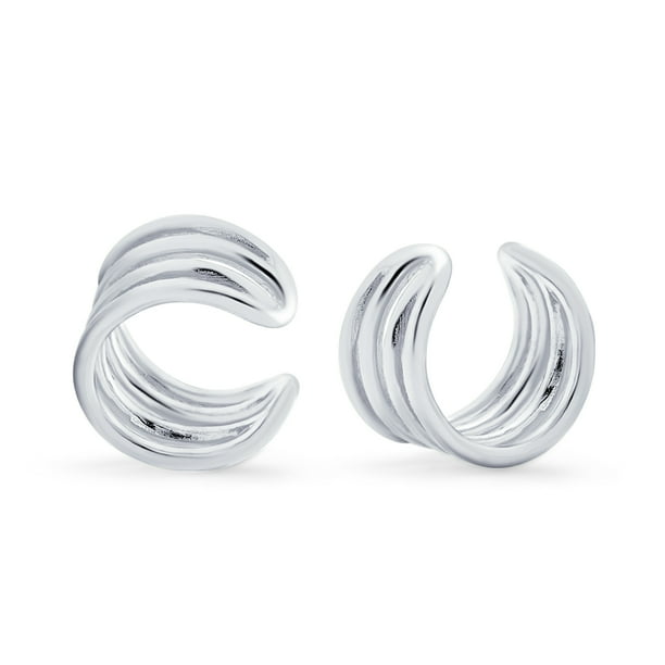 Minimalist Geometric 4 Split Band Cartilage Ear Cuffs Clip Wrap Helix Earrings Non Pierced Ear .925 Sterling Silver