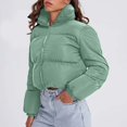 thumbnail image 4 of Siilsaa Women's Casual Cropped Quilted Zip Up Stand Collar Long Sleeve Puffer Jackets Short Puffy Coat Outerwear Green,L, 4 of 4