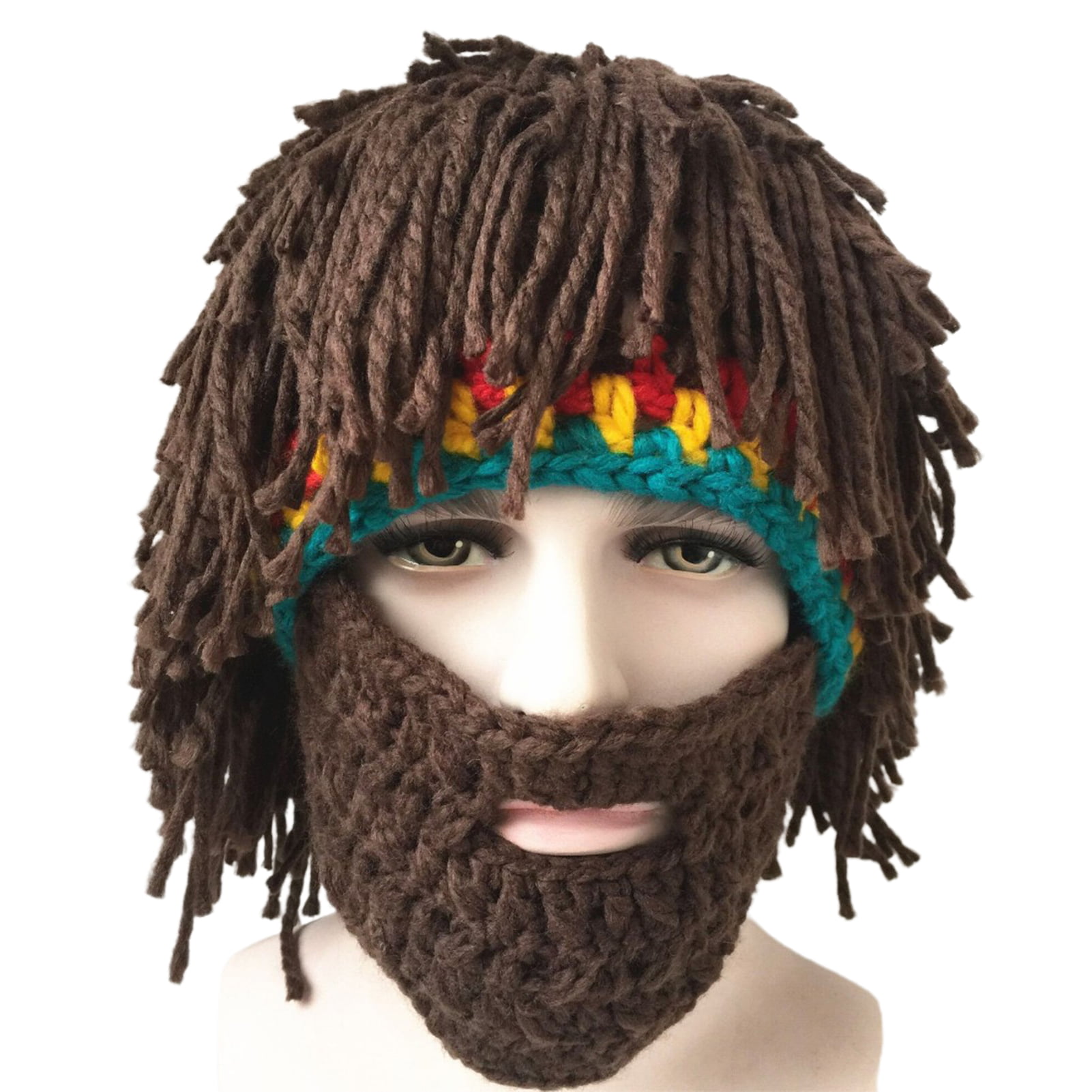 Jamaica Rasta Wig Beard Hat Moustache Cospaly Knit Crochet Beanie Cap 