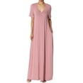 thumbnail image 1 of TheMogan Robe Maxi Surdimensionnée en Jersey Doux pour Femmes, Col en V, Manches Courtes avec Poche, 1 of 6