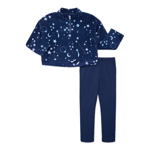 Athletic Works Girls Microfleece Pullover and Cozy Leggings Set, 2-Piece, Sizes 4-18 & Plus