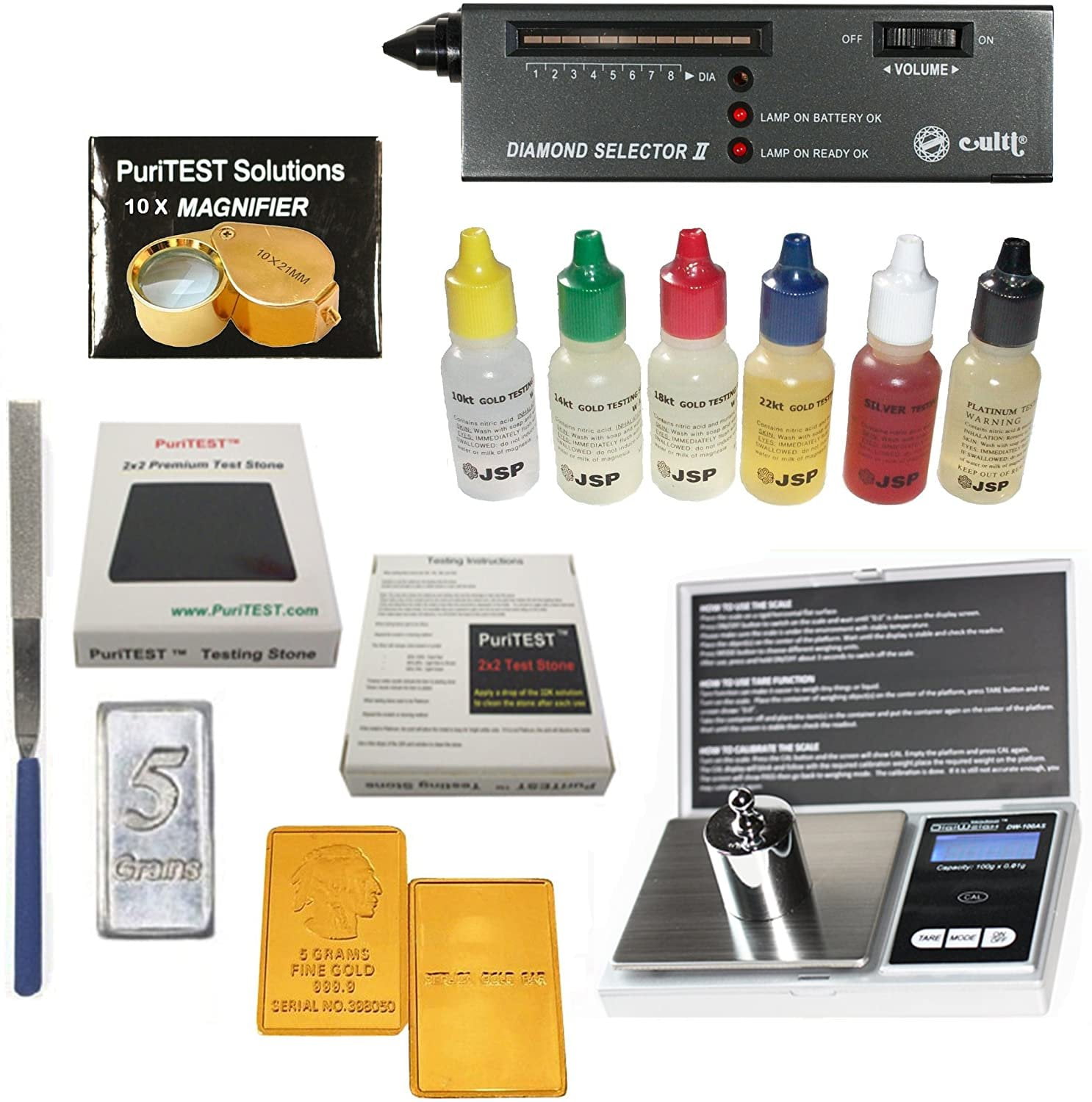 JSP Gold/silver/platinum Acid Testing Solutions + Culti Fake Diamond