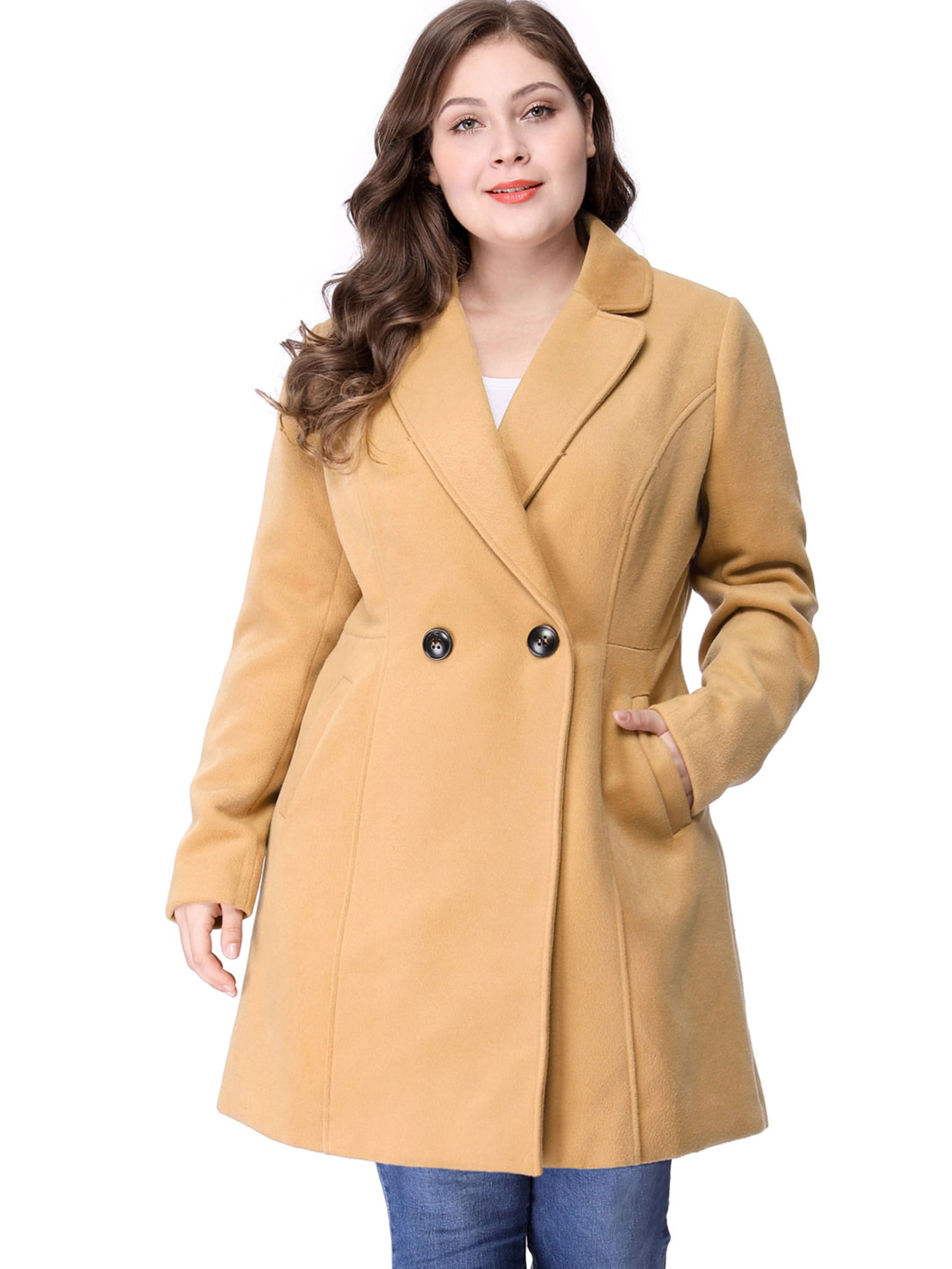 Unique Bargains - Women's Plus Size Winter Outwear Peacoat Lapel Coat ...