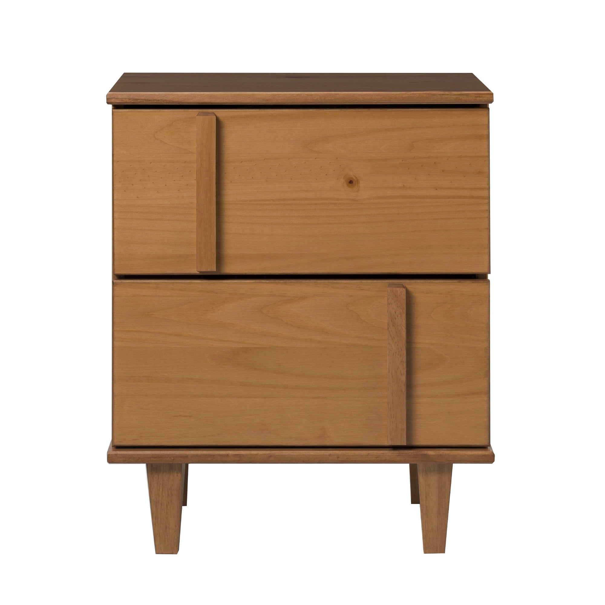 Walker Edison 20” Contemporary Vertical Drawer Pulls Solid Wood Nightstand, Caramel