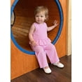 thumbnail image 5 of BemeyourBBs Toddler Baby Girl Summer Clothes Infant Baby Girl 2 Piece Summer Outfit Casual Striped Ruffled Hem V Neck Sleeveless Tank Tops and Wide Legs Pants 2 Pcs Set, 5 of 9