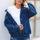 thumbnail image 1 of Chaqueta vaquera de manga larga sin capucha y abrigos de mezclilla de moda para mujer con solapa de color y mangas más delgadas, 1 of 6