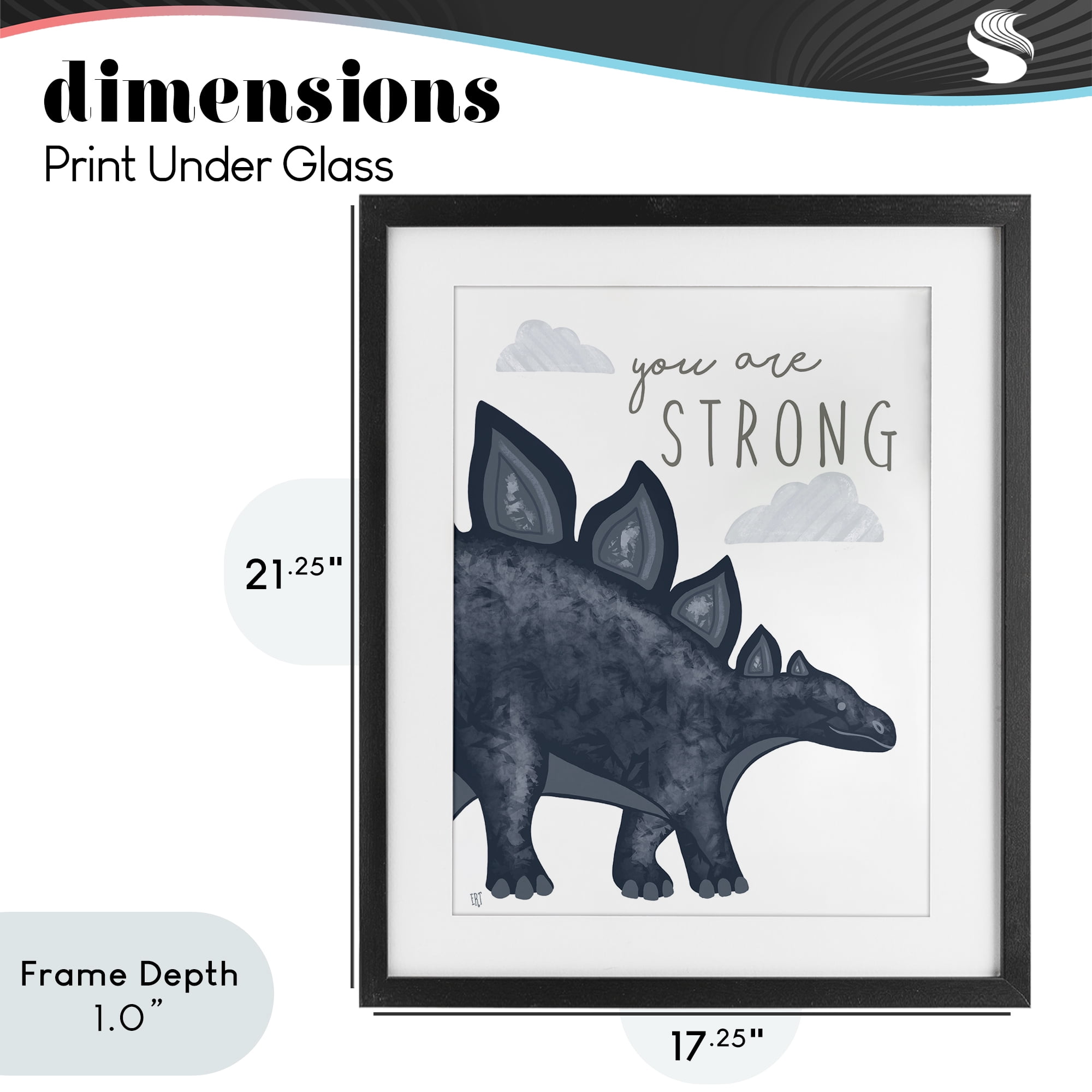 Stupell Industries You Are Strong Dinosaur Black Framed Print Under Glass, design by Elizabeth Tyndall
