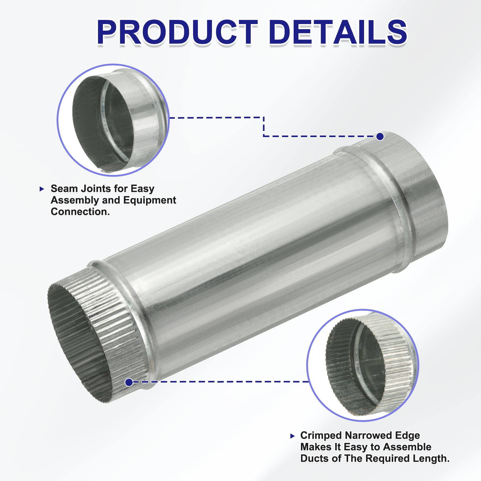 Uxcell 4 x 12 Inch Round Dryer Duct, 1PCS Galvanized Steel Crimped Straight Air Vent Duct Extension Coupler Pipe Adapter Connector for HVAC Dryer Hood Ventilation Chimney, Silver