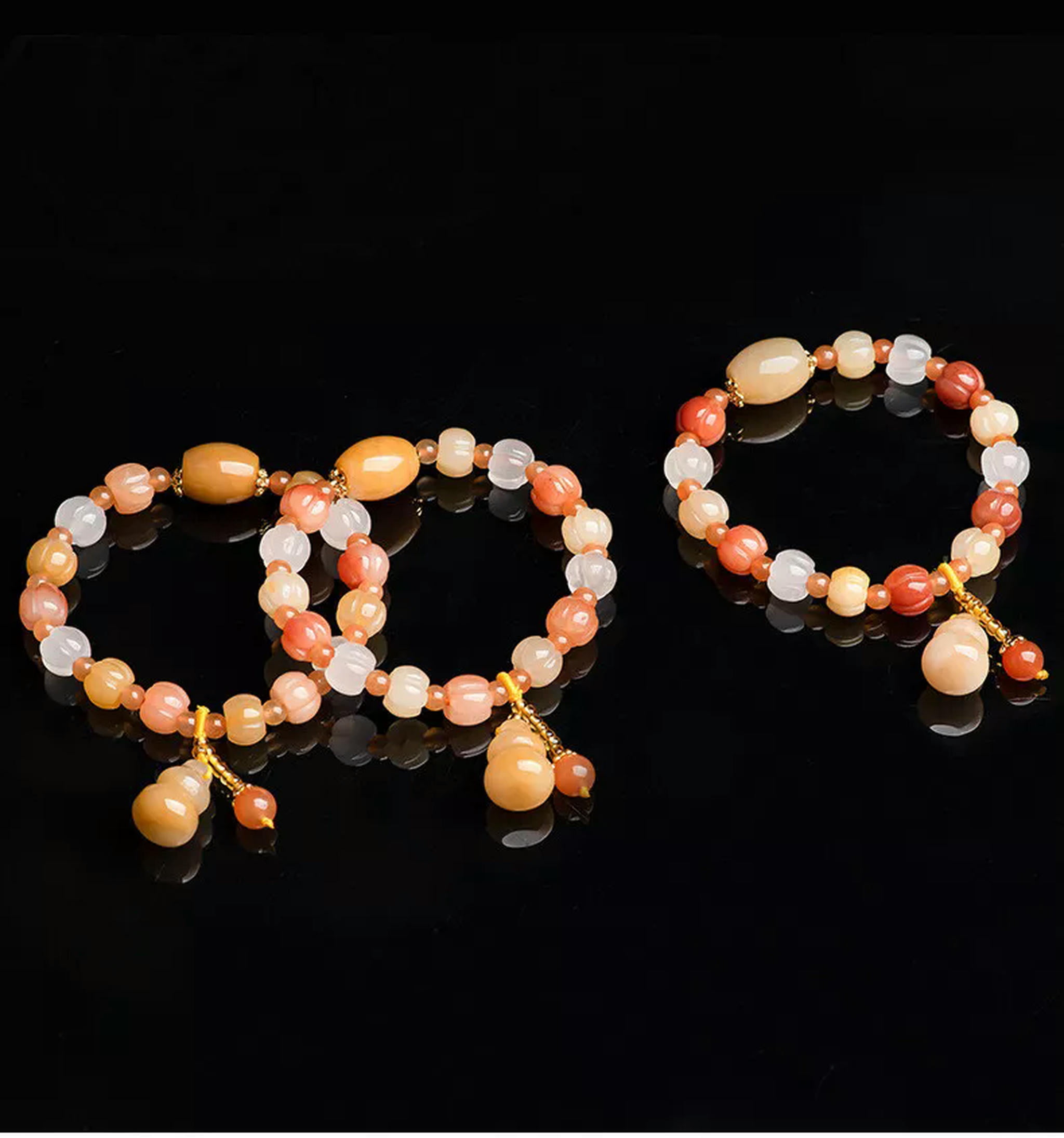HOOUN Golden Silk Jade Gourd Pumpkin Beads Hand Chain Topaz Women's Jade Bracelet