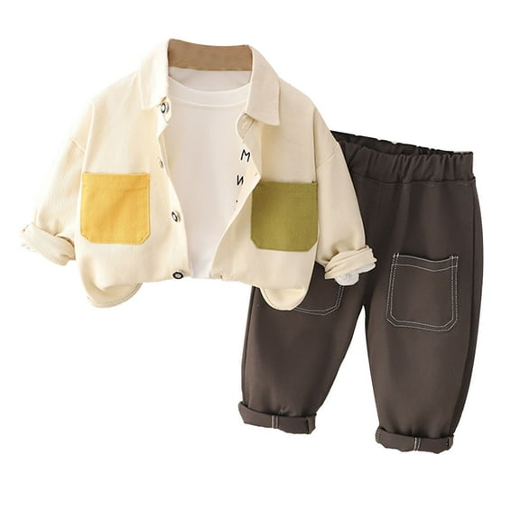 Elainilye Fashion Toddler Boys Girls Fall Outfits Cute Long Sleeve Zipper Top Pants Denim Suit 2 Piece Set For 6 Months - 5 Years Old,White