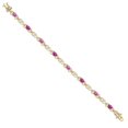thumbnail image 3 of Gem Stone King 18K Yellow Gold Plated Silver Pink Moissanite and Pink Created Sapphire and Lab Grown Diamond Bracelet for Women | 3.85 Cttw | Gemstone Birthstone | Oval 6X4MM | Length 7.25 inches, 3 of 6