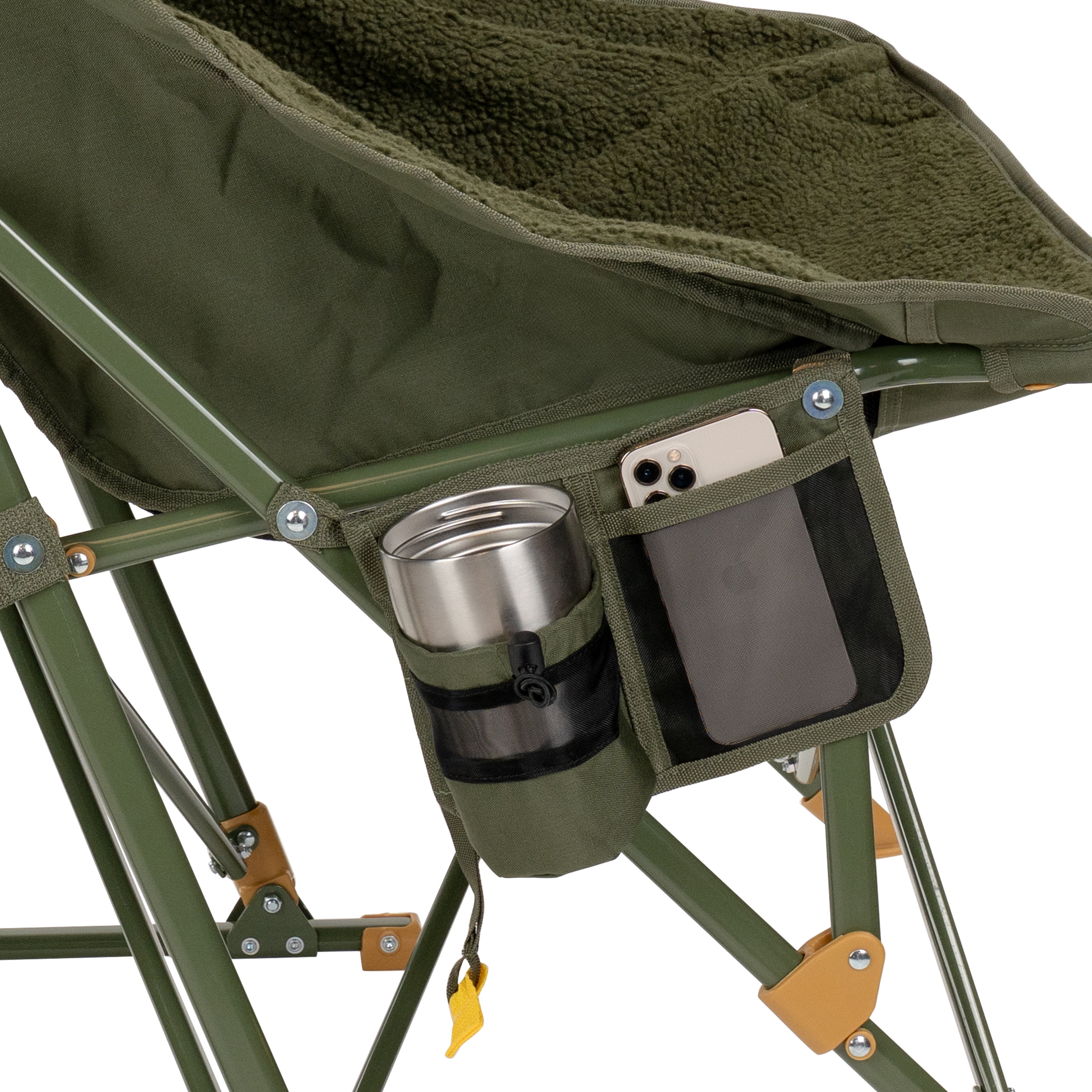 GCI Outdoor Fleece Rocker Sherpa Rocking Camping Chair with Cup Holder, Olive