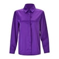thumbnail image 4 of Womens Blouses Satin Long Sleeve Solid Color Lapel 2024 Smock Activewear, 4 of 7