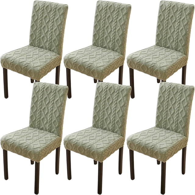 Granjero Gordo Funda para silla de comedor de 6 piezas de felpa jacquard geométrica, desmontable, lavable, suave y esponjosa, verde
