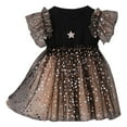 thumbnail image 2 of Yanlir Robe en Maille Pailletée à Étoiles pour Fille, Manches Courtes, Col Rond, Robe de Fête avec Manches Volantées, Vêtements d'Été à la Mode pour Enfants, Tenue de Vacances Style Princesse Scintillante (Noir, 3-4 Ans), 2 of 9