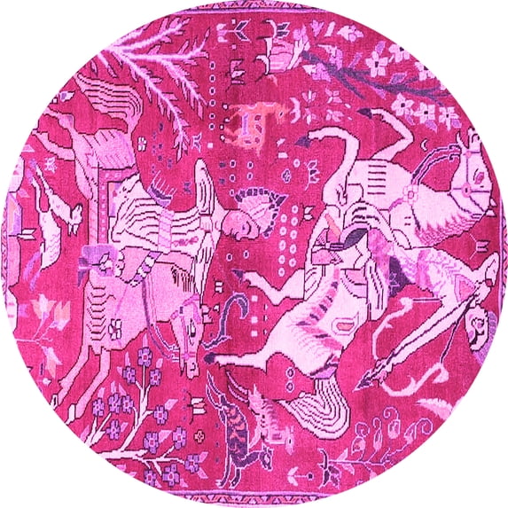 Ahgly Company Indoor Round Animal Pink Traditional Area Rugs, 4' Round