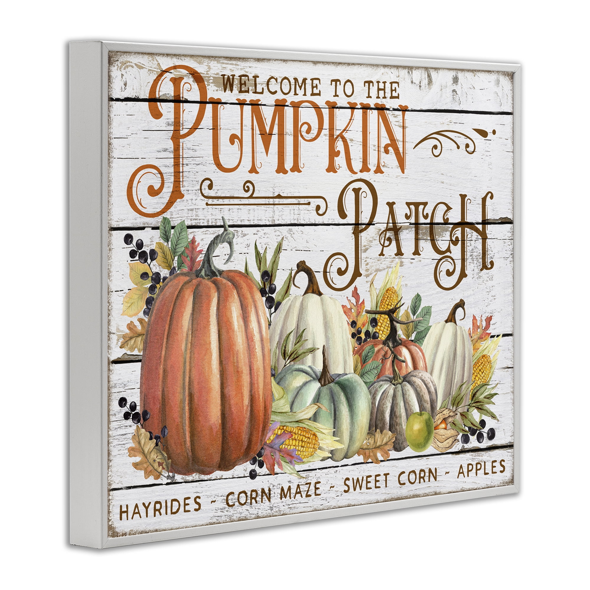 Stupell Industries Welcome Pumpkin Patch Holiday Painting White Framed Art Prints Wall Art, 14 x 11
