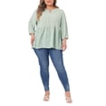 thumbnail image 2 of Agnes Orinda Women's Plus Size Tops Babydoll Keyhole Ruffle 3/4 Sleeve Floral Blouses 3X Light Green, 2 of 6